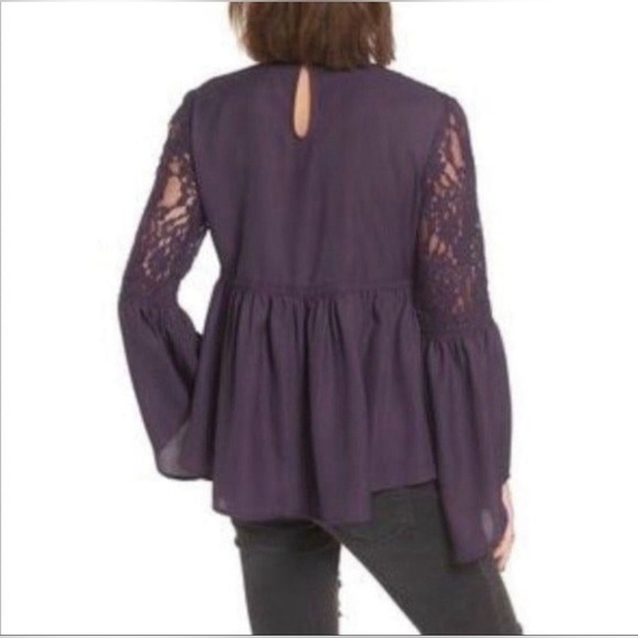 Sun & Shadow Lace Inset Peplum Top Bell - Picture 3 of 6